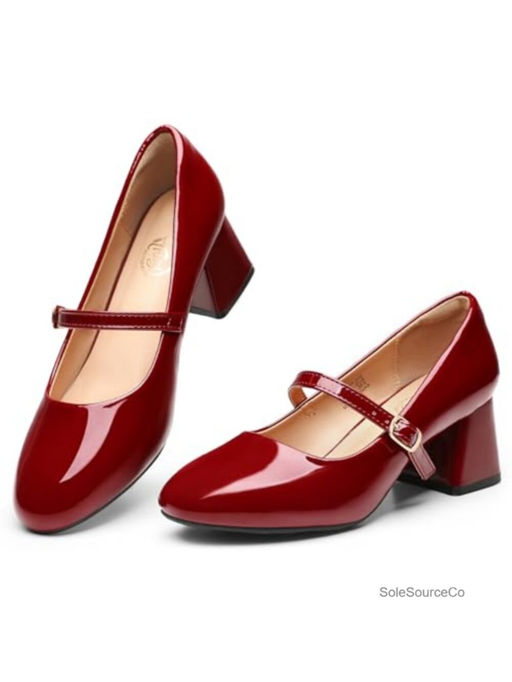 Mary Jane Heels Women Chunky Block Low Heel Patent Leather Dress Pumps